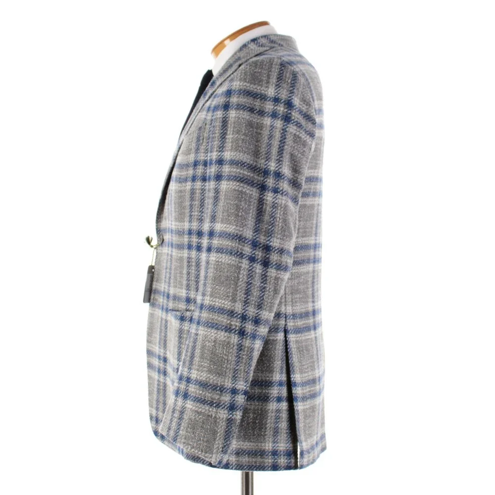 Sartorio Kiton NWT Wool Blend Sport Coat Size 50R (40R US) Gray w/ Blue & White